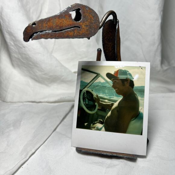 Vintage 70s Handmade Rusty Iron Buzzard Business Card Holder Desktop Gift - Picture 5 of 11